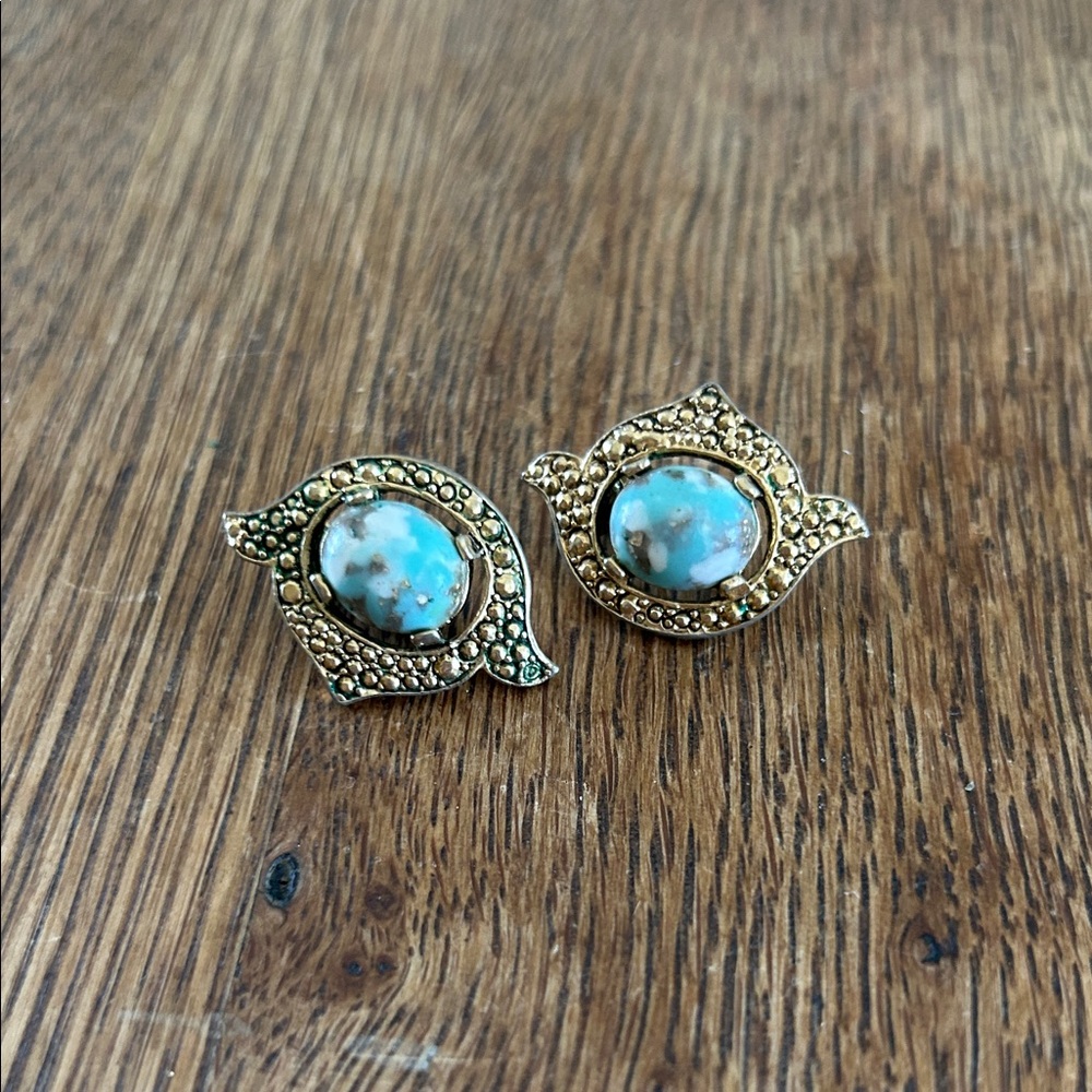 Sarah Coventry Gold and Turquoise Earrings